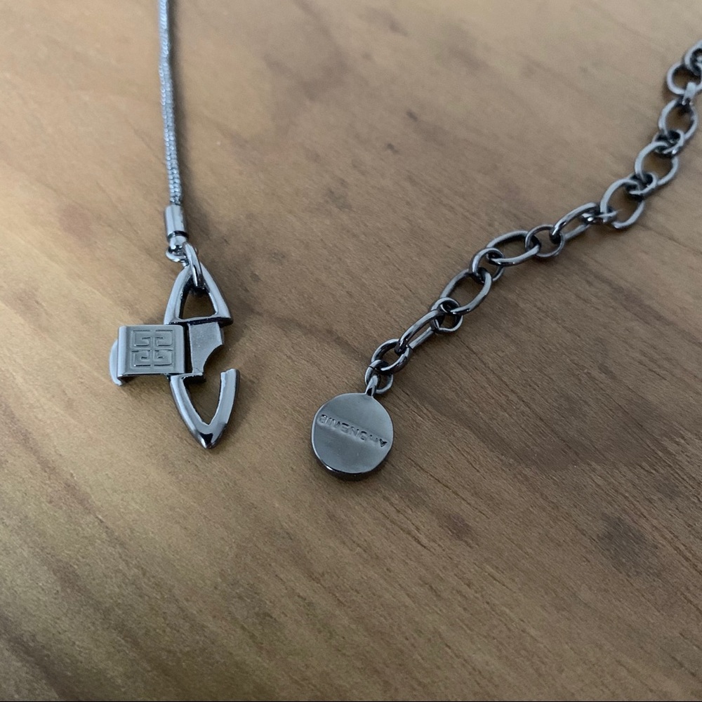 Givenchy Black Stone Drop Necklace Silver Tone St… - image 6